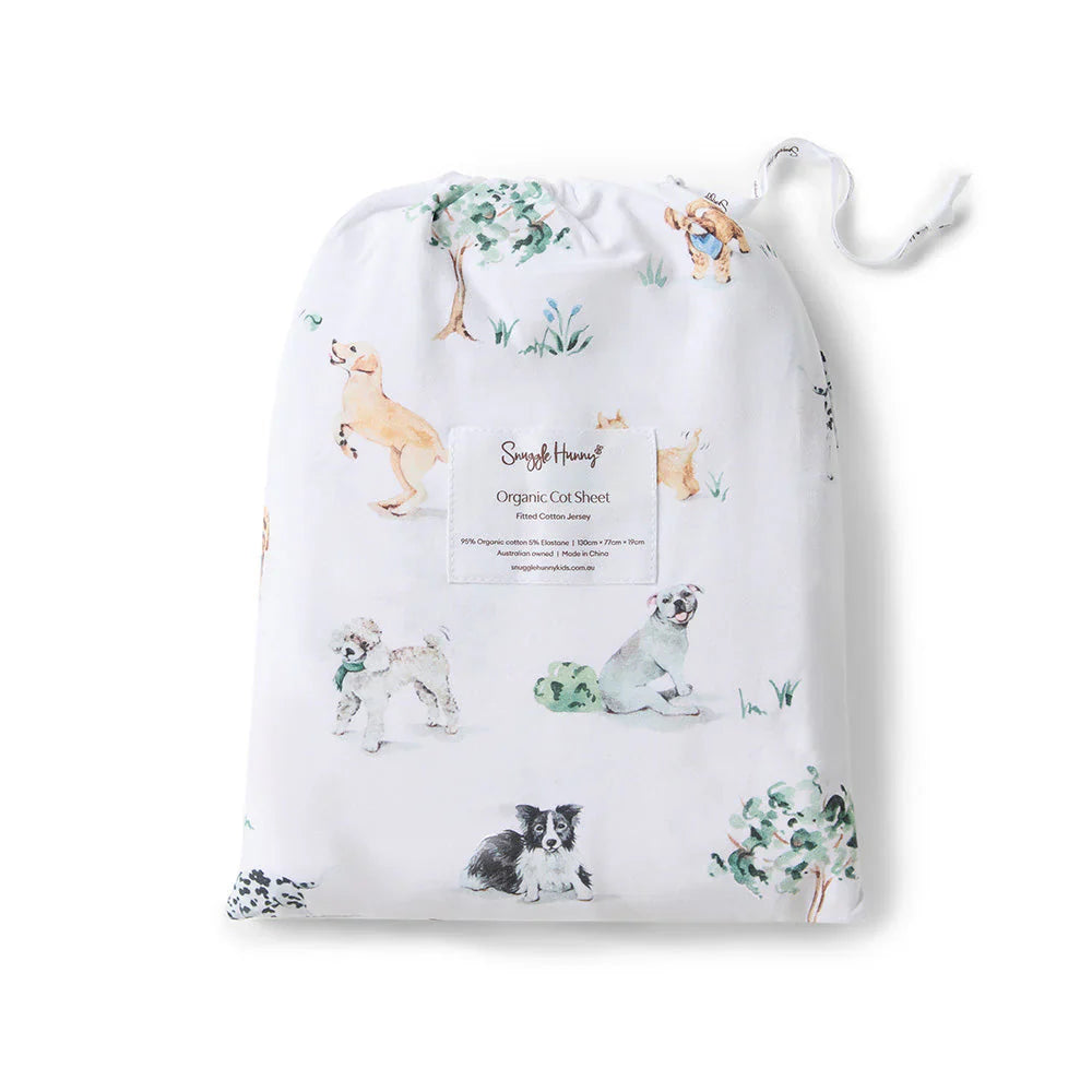 Organic Fitted Cot Sheet - Dog Park