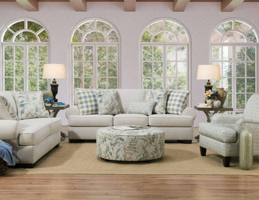 Farmhouse Beige and Green Checked Sofa and Loveseat