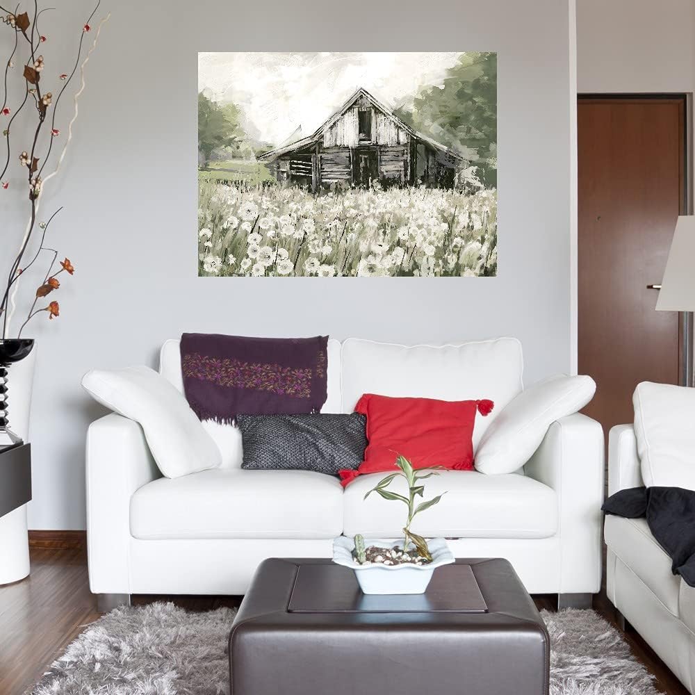 Fine Art Canvas Dandelion Barn Canvas Print by Artist Studio Arts for Living Room. Bedroom. Bathroom. Kitchen. Office. Bar. Dining & Guest Room - Ready to Hang - 32 in x 24 in