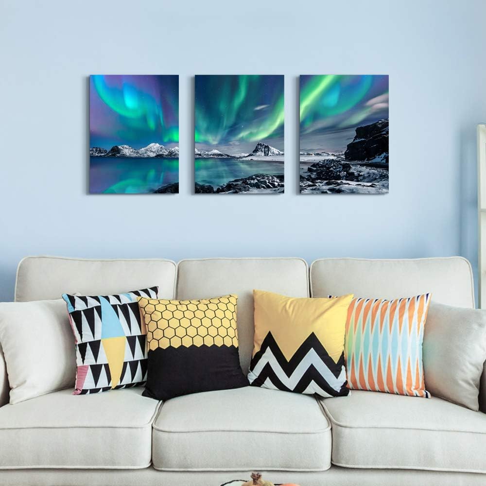 Farmhouse Wall Art Aurora Scenery Painting On Canvas Wall Decorations For Living Room Stretched And Framed Canvas Paintings 3 Piece Bedroom Bathroom Wall Decor Ready To Hang For Office Home Decor Art