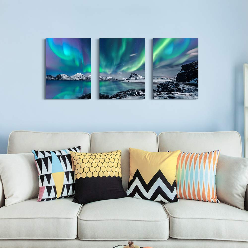 Farmhouse Wall Art Aurora Scenery Painting On Canvas Wall Decorations For Living Room Stretched And Framed Canvas Paintings 3 Piece Bedroom Bathroom Wall Decor Ready To Hang For Office Home Decor Art