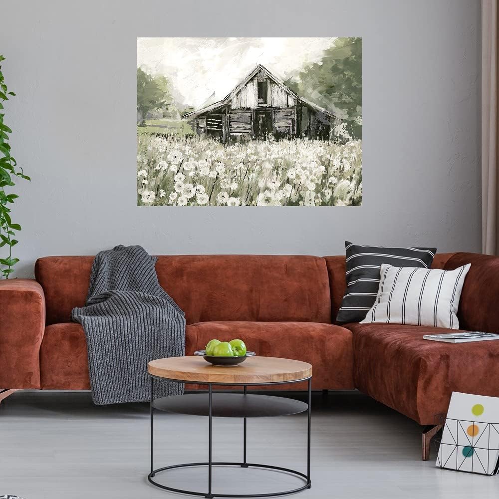 Fine Art Canvas Dandelion Barn Canvas Print by Artist Studio Arts for Living Room. Bedroom. Bathroom. Kitchen. Office. Bar. Dining & Guest Room - Ready to Hang - 32 in x 24 in
