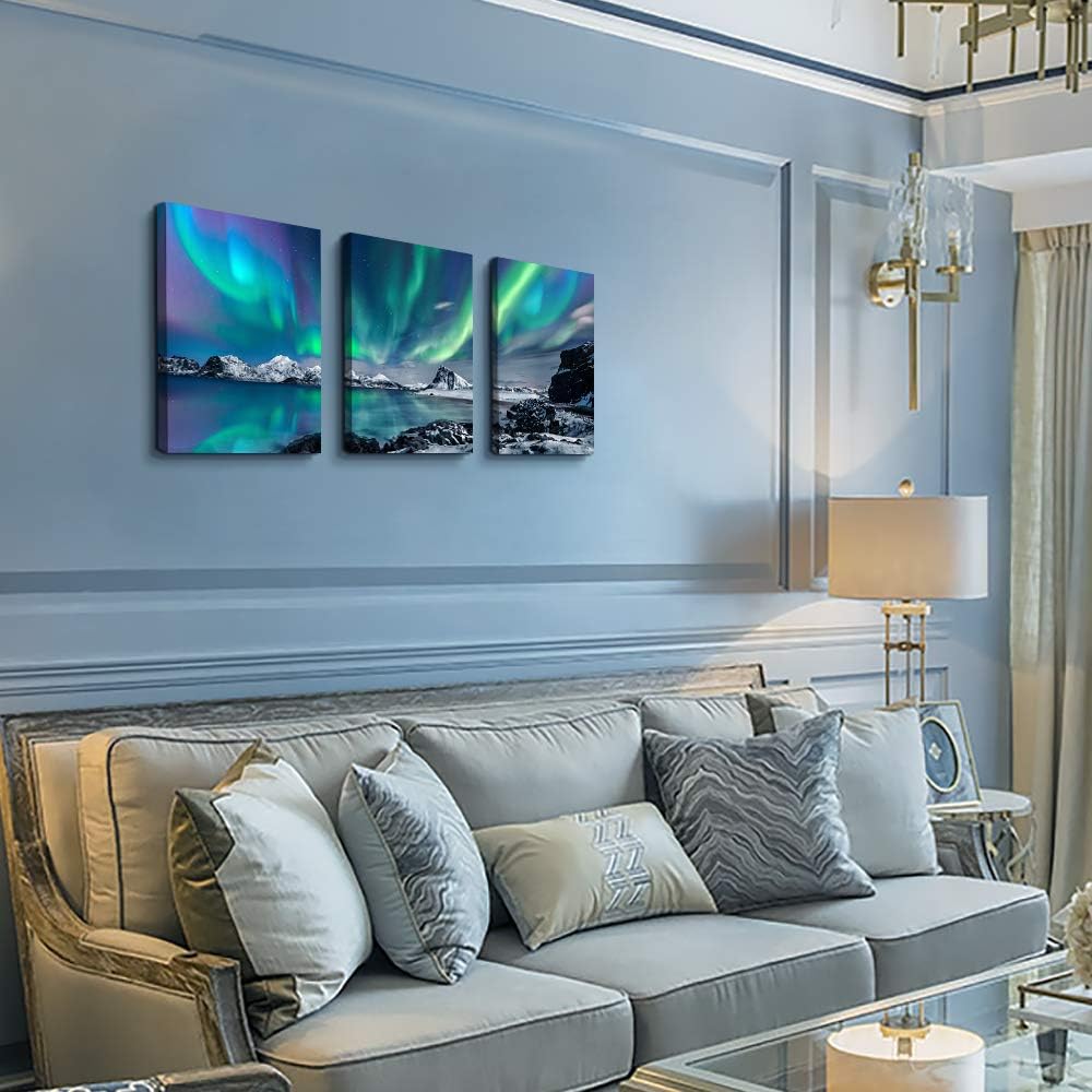 Farmhouse Wall Art Aurora Scenery Painting On Canvas Wall Decorations For Living Room Stretched And Framed Canvas Paintings 3 Piece Bedroom Bathroom Wall Decor Ready To Hang For Office Home Decor Art