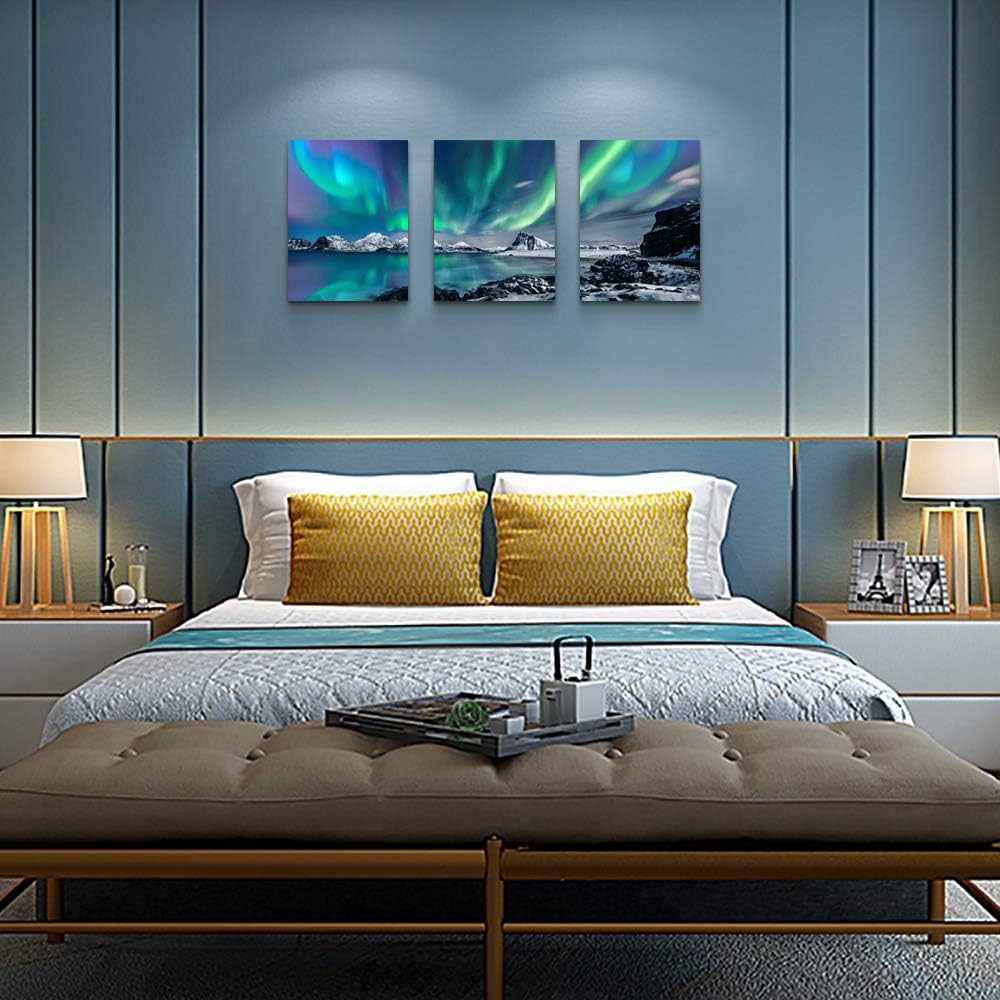 Farmhouse Wall Art Aurora Scenery Painting On Canvas Wall Decorations For Living Room Stretched And Framed Canvas Paintings 3 Piece Bedroom Bathroom Wall Decor Ready To Hang For Office Home Decor Art