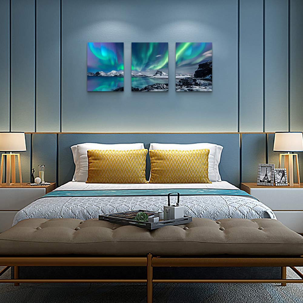 Farmhouse Wall Art Aurora Scenery Painting On Canvas Wall Decorations For Living Room Stretched And Framed Canvas Paintings 3 Piece Bedroom Bathroom Wall Decor Ready To Hang For Office Home Decor Art