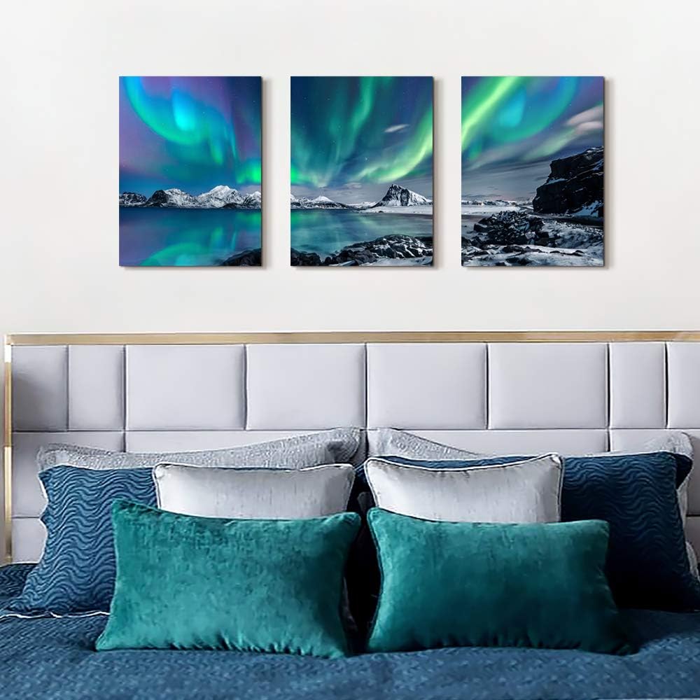 Farmhouse Wall Art Aurora Scenery Painting On Canvas Wall Decorations For Living Room Stretched And Framed Canvas Paintings 3 Piece Bedroom Bathroom Wall Decor Ready To Hang For Office Home Decor Art
