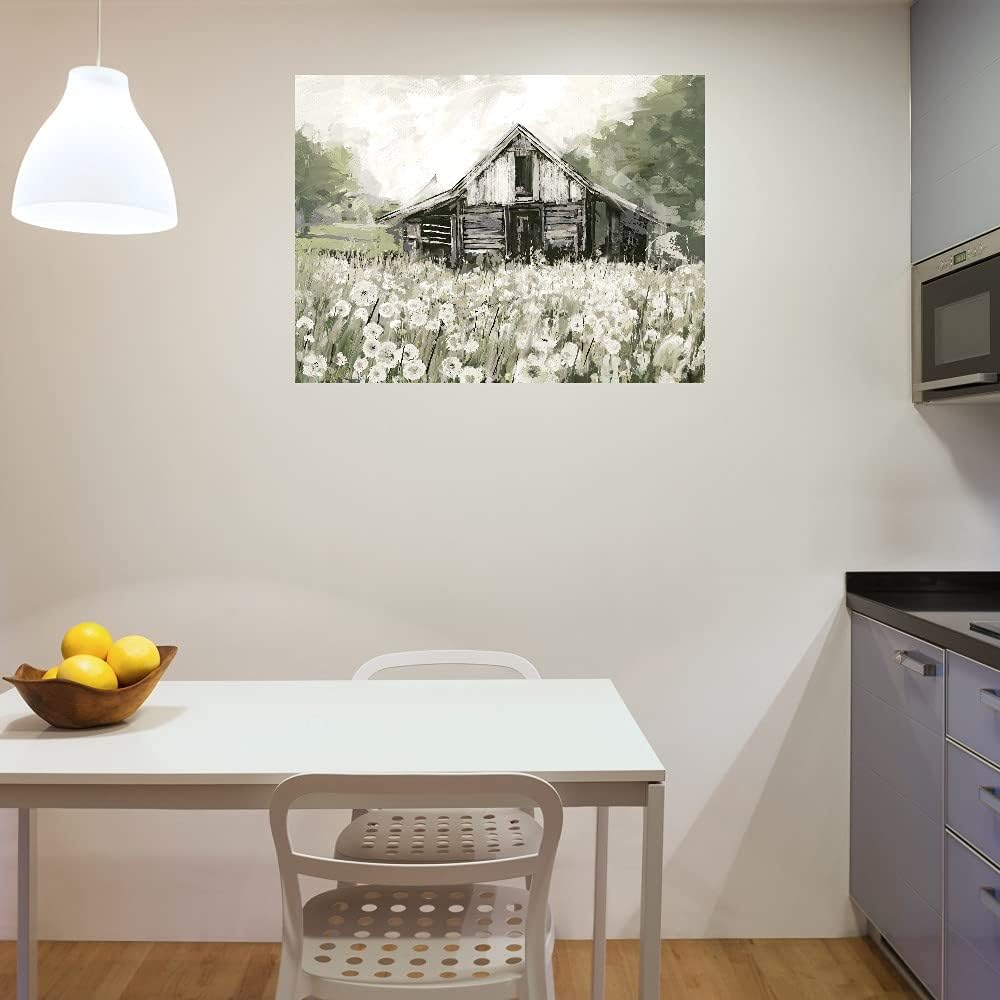 Fine Art Canvas Dandelion Barn Canvas Print by Artist Studio Arts for Living Room. Bedroom. Bathroom. Kitchen. Office. Bar. Dining & Guest Room - Ready to Hang - 32 in x 24 in