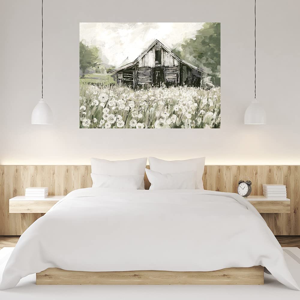Fine Art Canvas Dandelion Barn Canvas Print by Artist Studio Arts for Living Room. Bedroom. Bathroom. Kitchen. Office. Bar. Dining & Guest Room - Ready to Hang - 32 in x 24 in