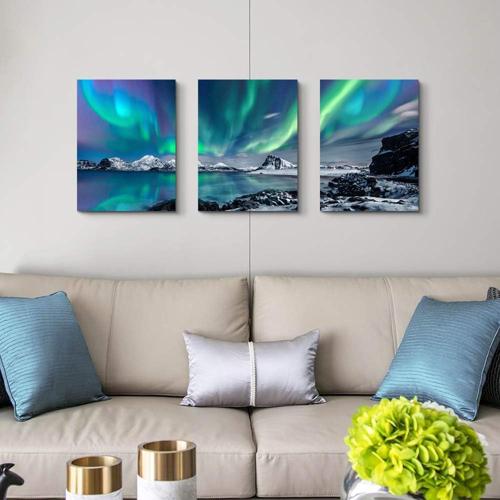 Farmhouse Wall Art Aurora Scenery Painting On Canvas Wall Decorations For Living Room Stretched And Framed Canvas Paintings 3 Piece Bedroom Bathroom Wall Decor Ready To Hang For Office Home Decor Art