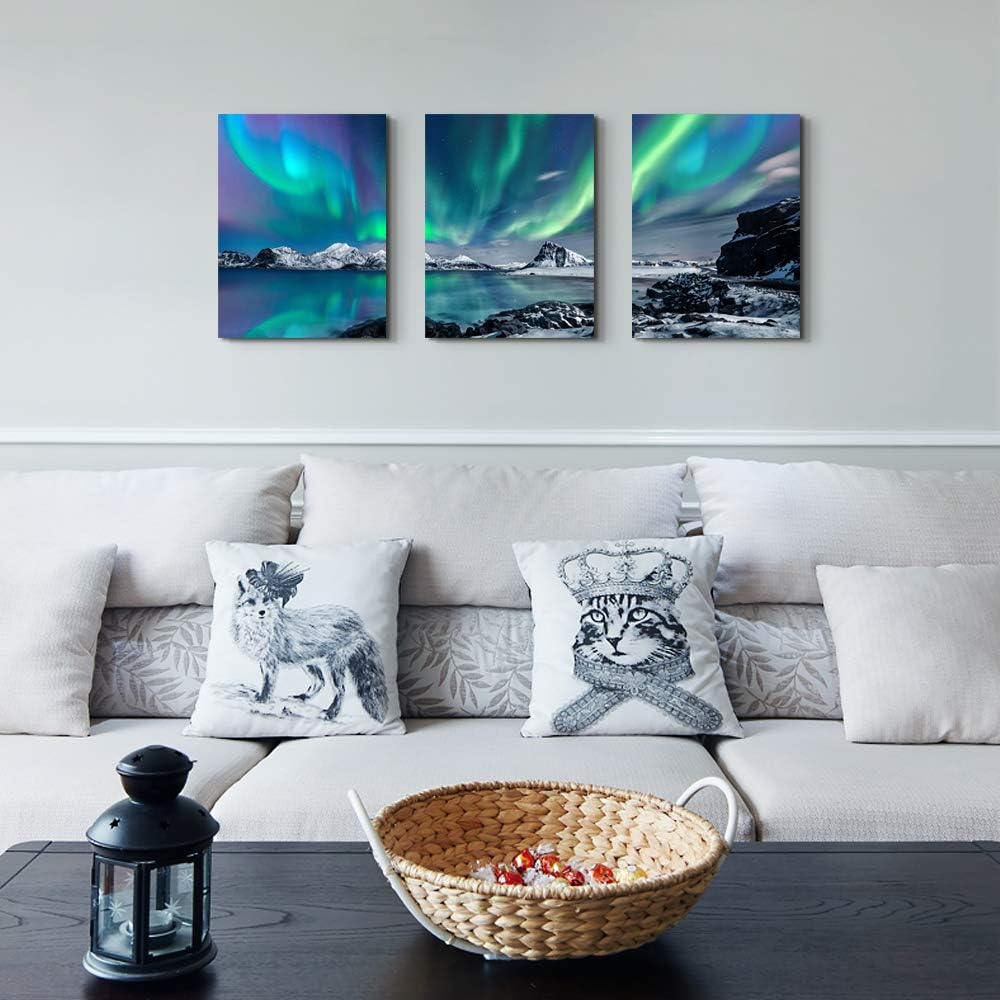 Farmhouse Wall Art Aurora Scenery Painting On Canvas Wall Decorations For Living Room Stretched And Framed Canvas Paintings 3 Piece Bedroom Bathroom Wall Decor Ready To Hang For Office Home Decor Art