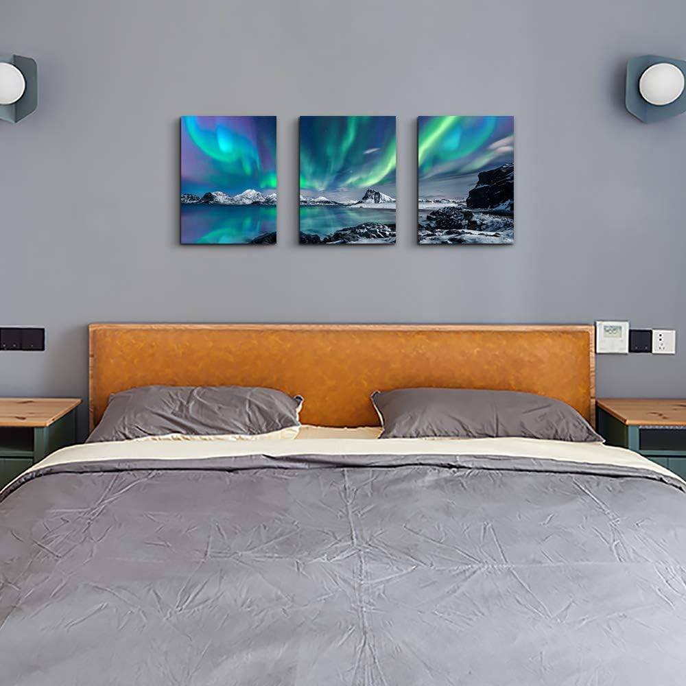Farmhouse Wall Art Aurora Scenery Painting On Canvas Wall Decorations For Living Room Stretched And Framed Canvas Paintings 3 Piece Bedroom Bathroom Wall Decor Ready To Hang For Office Home Decor Art