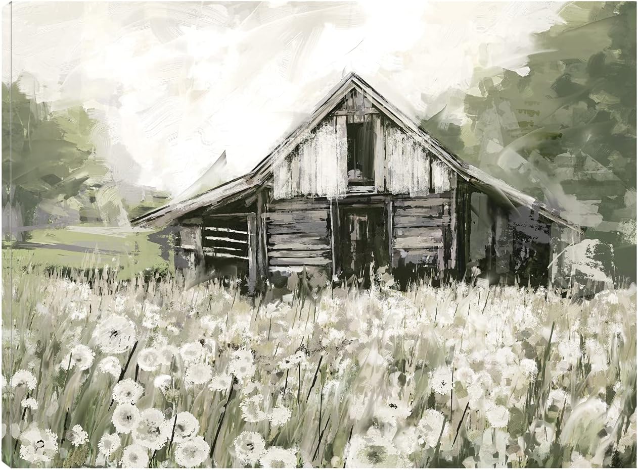 Fine Art Canvas Dandelion Barn Canvas Print by Artist Studio Arts for Living Room. Bedroom. Bathroom. Kitchen. Office. Bar. Dining & Guest Room - Ready to Hang - 32 in x 24 in