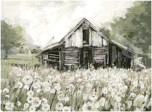 Fine Art Canvas Dandelion Barn Canvas Print by Artist Studio Arts for Living Room. Bedroom. Bathroom. Kitchen. Office. Bar. Dining & Guest Room - Ready to Hang - 32 in x 24 in