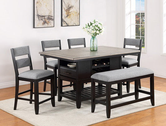 Storage Wine Rack Counter Dining Set in Black.Sand