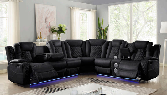 Orion Black Wireless Charger Theater Light Reclining Sectional